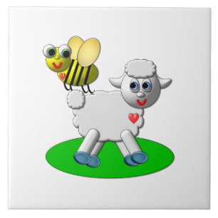 Cute 3-D Look Bee and Lamb Ceramic Tile