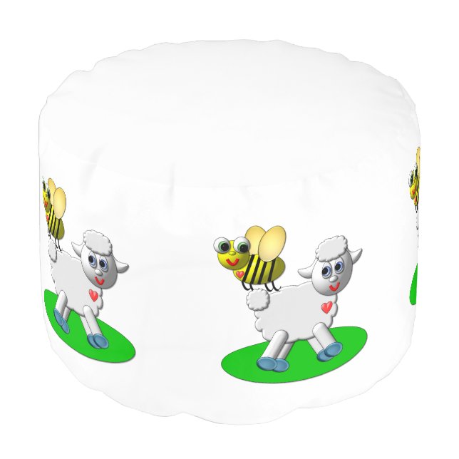 Cute 3-D Look Bee and Lamb Pouf (Angled Front)
