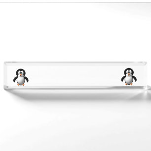 Cute 3-D Look Perky Penguin Desk Name Plate