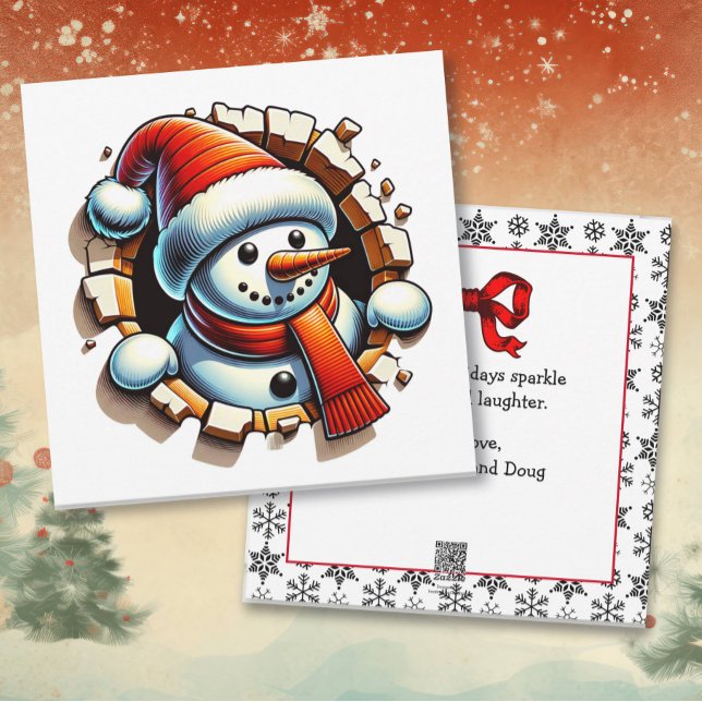 Cute 3-d Snowman Personalized Christmas Holiday Card (Creator Uploaded)