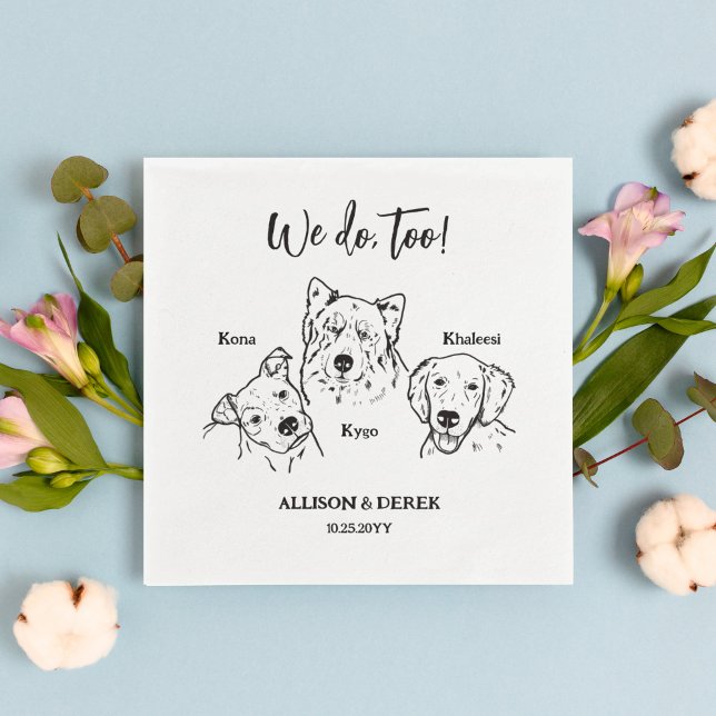 Cute 3 Dogs Pet Drawing Artwork Wedding Napkins (Creator Uploaded)