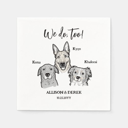 Cute 3 Dogs Pet Drawing Artwork Wedding Napkins