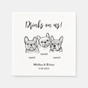 Cute 3 Dogs Pet Drinks on Us Wedding Napkins