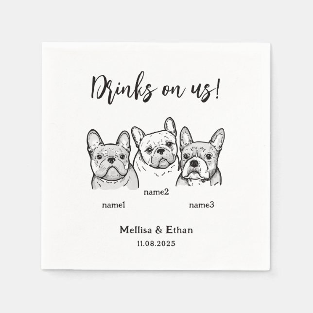 Cute 3 Dogs Pet Drinks on Us Wedding  Napkins (Front)