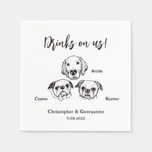 Cute 3 Dogs Pet Drinks on Us Wedding  Napkins