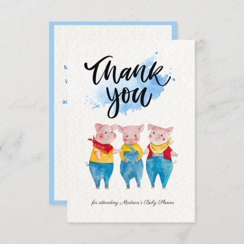 Cute 3 Little Pigs Baby Shower Thank You Card