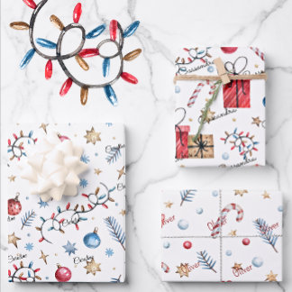 Cute, 3 Names, Christmas Patterns 19x29 Wrapping Paper Sheets