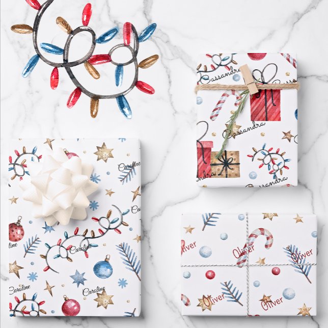 Cute, 3 Names, Christmas Patterns 19x29 Wrapping Paper Sheets (Creator Uploaded)