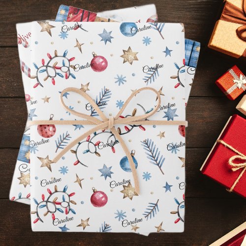 Cute 3 Names Christmas Patterns 19x29 Wrapping Paper Sheets