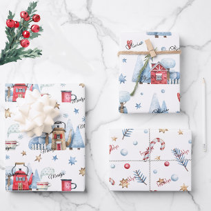 Cute, 3 Names Matching Winter Patterns 19x29 Wrapping Paper Sheets