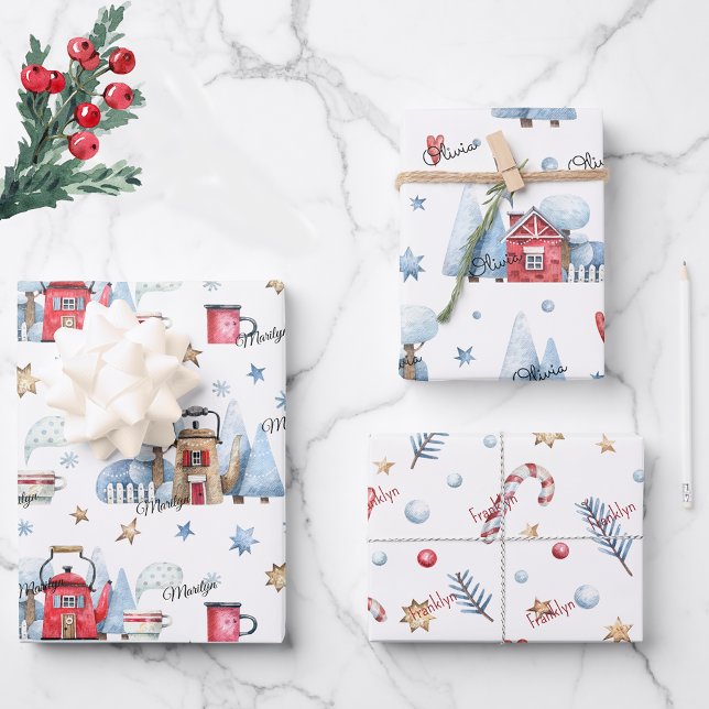 Cute, 3 Names Matching Winter Patterns 19x29 Wrapping Paper Sheets (Creator Uploaded)