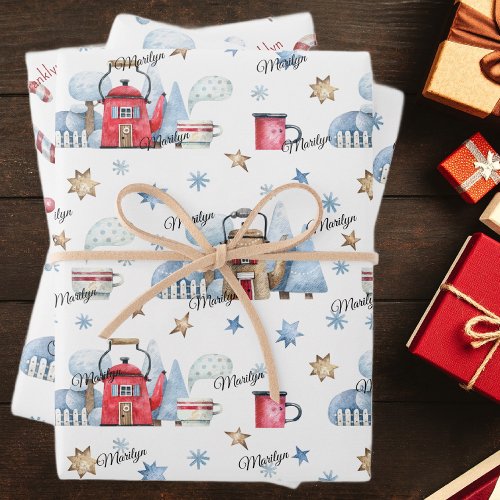 Cute 3 Names Matching Winter Patterns 19x29 Wrapping Paper Sheets