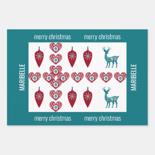 Cute 3 Names Nordic Cross Scandinavian Merry Xmas Wrapping Paper Sheets