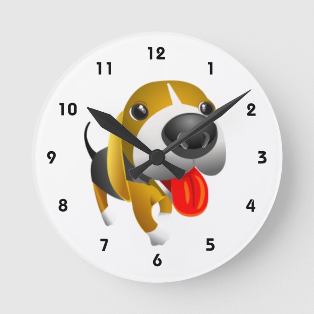 Cute 3d Basset Hound Dog Round Clock (Front)