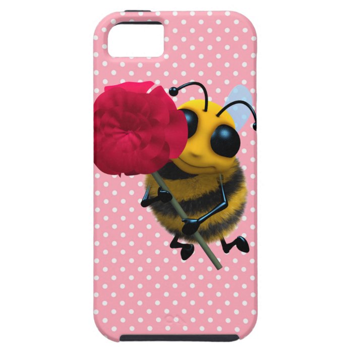 Cute 3d Bee with Pretty Red Rose (editable) iPhone 5 Cases