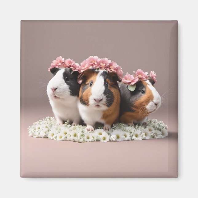 Cute 3D Boho Guinea Pigs Fridge Magnet (Front)