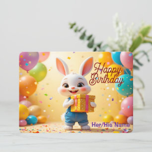 Cute 3D Bunny Happy Birthday Card