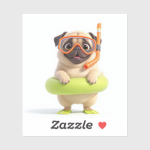 Cute 3D Cartoon Snorkeling Pug Summer Pool Float S Sticker