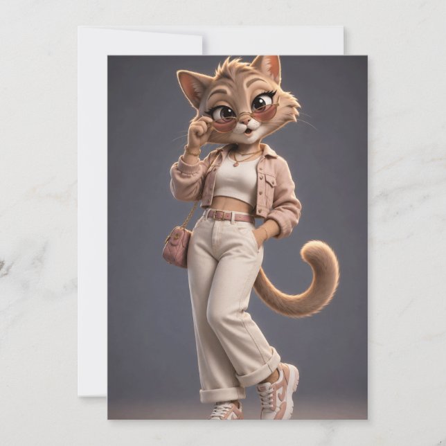 Cute 3D Cat Invitation (Front)