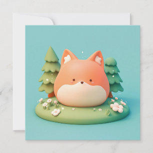 Cute 3D Clay Red Fox in Forest Meadow Postcard