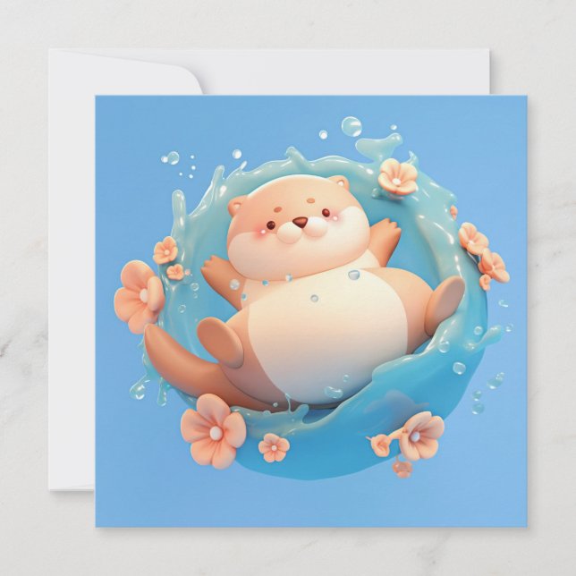 Cute 3D Clay Sea Otter Splashing in Water Postcard (Front)