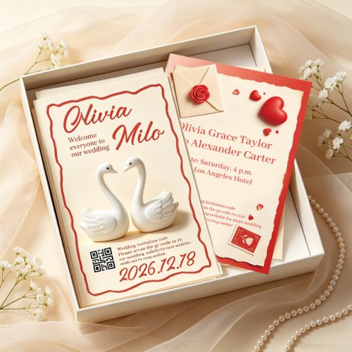 cute 3D clay white swans wedding Invitation