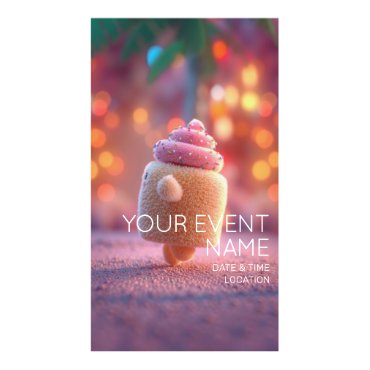 Cute 3D Cupcake Character Magical Bokeh Birthday Digital Templates