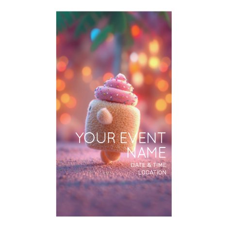 Cute 3D Cupcake Character Magical Bokeh Birthday Digital Templates