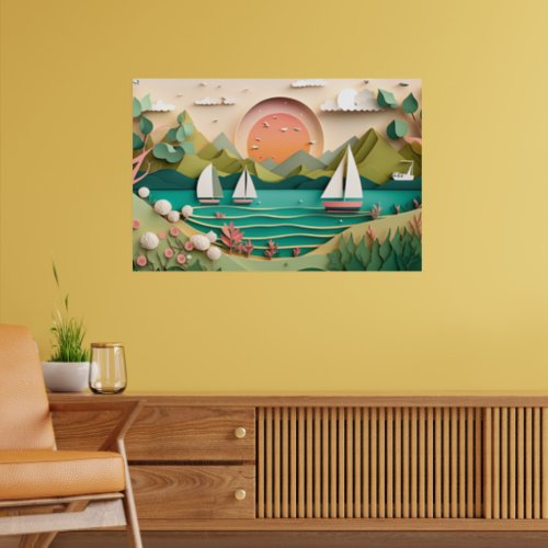 cute 3d effect beach house  poster