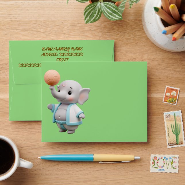 Cute 3D Elephant Baby Shower Thank You Envelope (Desk)