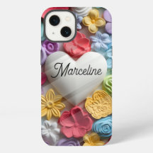 Cute 3D flowers and big white heart custom