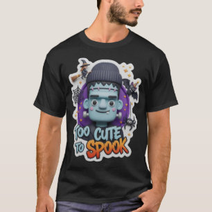 Cute 3D Frankenstein with witch bat spider for fun T-Shirt