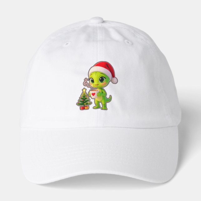 **Cute 3D Green Alien in Santa Hat with Hot Chocol (Front)