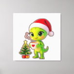 **Cute 3D Green Alien in Santa Hat with Hot Chocol Canvas Print