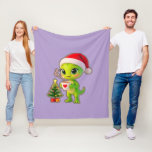 **Cute 3D Green Alien in Santa Hat with Hot Chocol Fleece Blanket