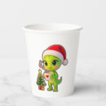 **Cute 3D Green Alien in Santa Hat with Hot Chocol Paper Cups