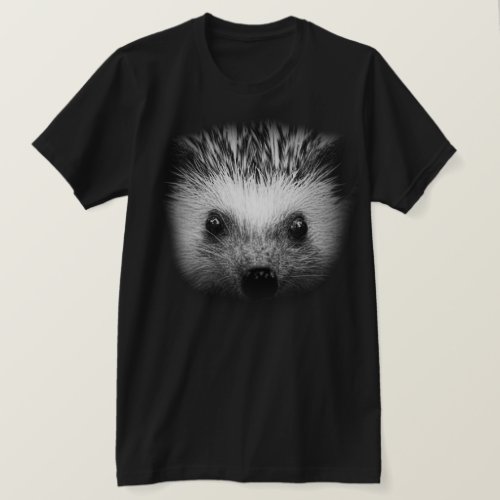 Cute 3D Hedgehog Face Black T_Shirt
