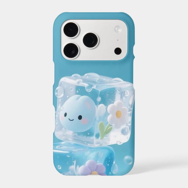 Cute 3D Ice Cube Cloud Character iPhone Case (Back)