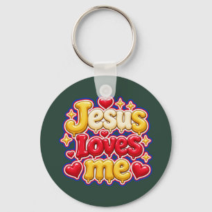 Cute 3D Jesus Loves Me Bubble Letters Kids Keychain