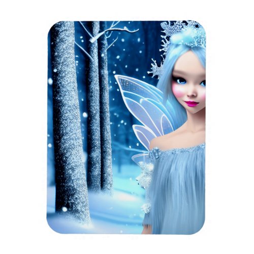 Cute 3d light blue Winter Fairy in the Forest Magnet
