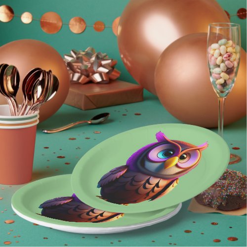 Cute 3d owl illustration paper plates