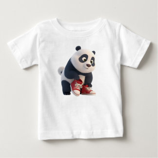 Cute 3D Panda Cub in Red Sneakers Baby T-Shirt