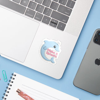 Cute 3D Pastel Blue Dolphin "Make a Splash"  Sticker