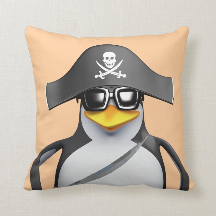 Cute 3d Penguin Pirate (editable) Pillow