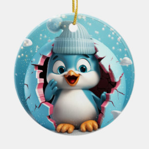 Cute 3D Penguin Xmas Ceramic Ornament