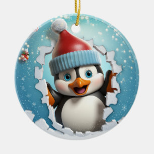 Cute 3D Penguin Xmas Ceramic Ornament
