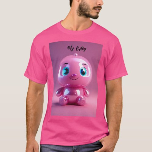 Cute 3D Pink Rubber Bubble Bigeyes Doll T_Shirt