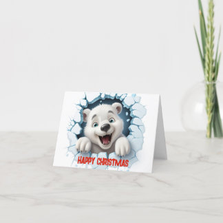 Cute 3D Polar Bear Happy Christmas Holiday Card