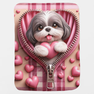 Cute 3D Puppy in a Pink and White Background (12) Baby Blanket