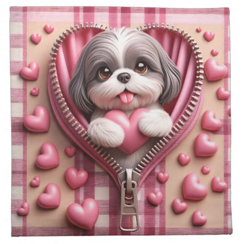 Cute 3D Puppy in a Pink and White Background 12 Cloth Napkin
